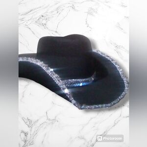 Women's Black Felt & Shimmery Silver Sequined Western Cowgirl Costume Hat
